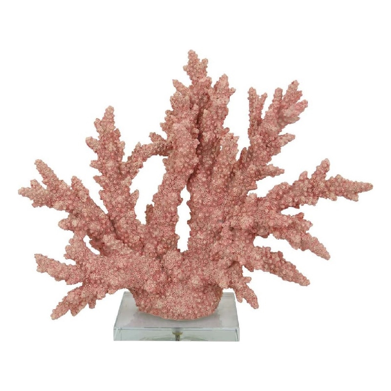 Benjara Coral Tabletop Decoration- Pink Resin with Acrylic Base- 13 Inch