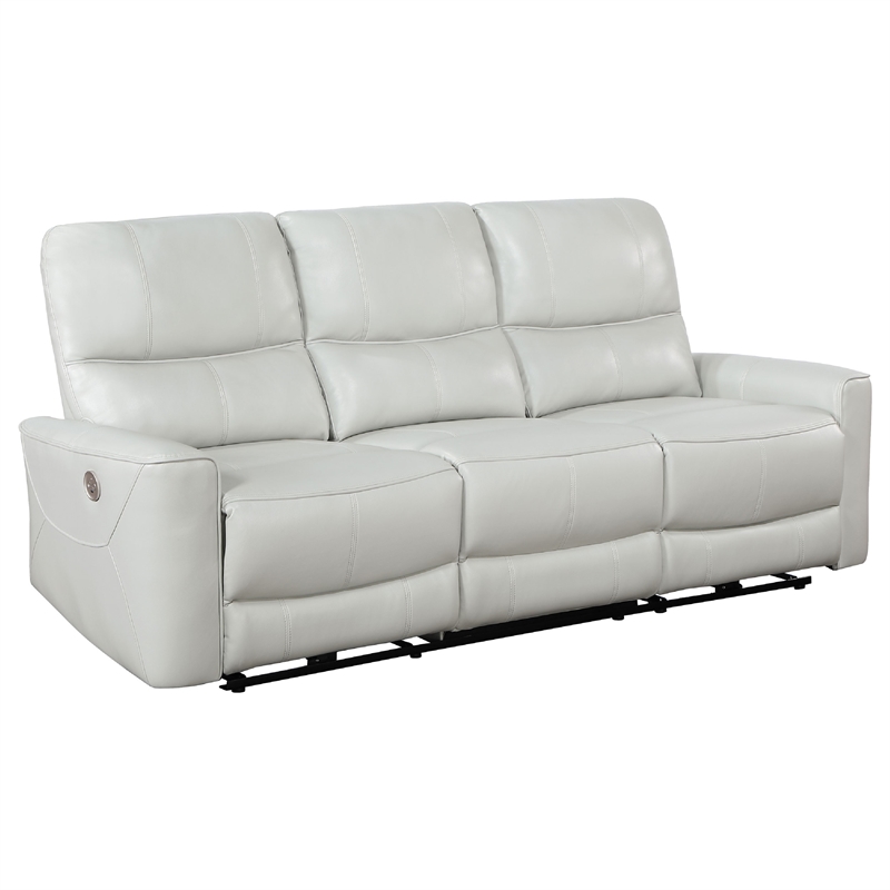 Benjara Lima 2pc Power Reclining Sofa and Loveseat Set- Ivory Faux Leather