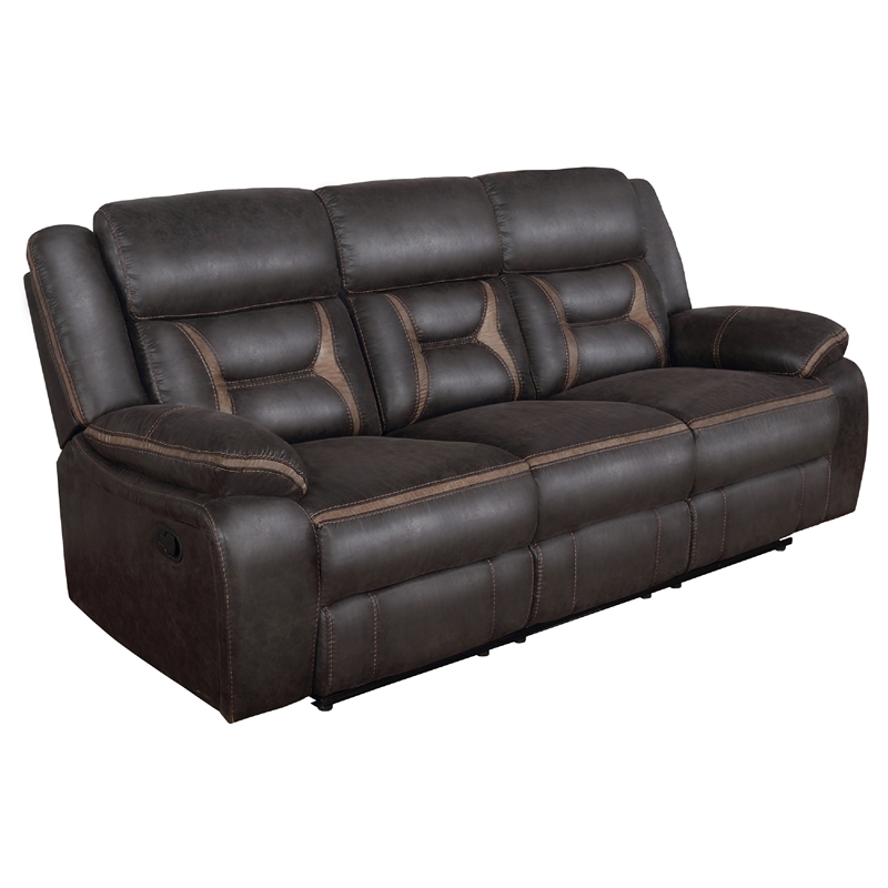 Benjara Garie 2pc Manual Reclining Sofa and Loveseat Set- Brown Faux Leather