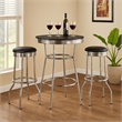 Benjara Loy 3 Piece Retro Bar Table Set- Round Black Top- 2 Stools- Chrome