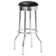 Benjara Loy 3 Piece Retro Bar Table Set- Round Black Top- 2 Stools- Chrome