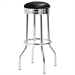 Benjara Loy 3 Piece Retro Bar Table Set- Round Black Top- 2 Stools- Chrome