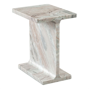Benjara Isy Accent End Table- 15&quot Natural Tan Brown I-Beam Shaped Marble