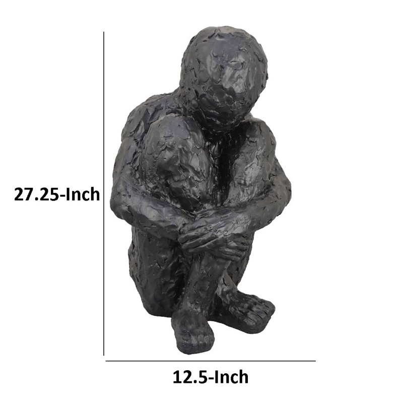 Benjara Roy Abstract Contemplative Man Figurine- Black Resin Art- 27 Inch