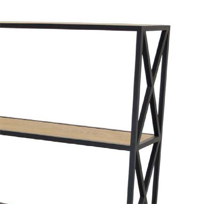 Benjara Lewy Plant Stand- X-Cross Sides- 4 Tier Wood Shelves- Black Metal