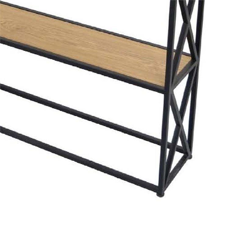 Benjara Lewy Plant Stand- X-Cross Sides- 4 Tier Wood Shelves- Black Metal