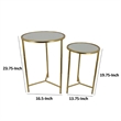 Benjara Modern Plant Stand Table Set of 2- Round Mirror Top- Gold Metal Base