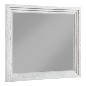 Benjara 38&quot Leva Dresser Mirror- Distressed White Wood- Beveled Glass
