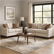 Benjara Kristy 2pc Modern Sofa Set- Sloped Track Arms- Beige Chenille