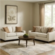 Benjara Kristy 2pc Modern Sofa Set- Sloped Track Arms- Beige Chenille