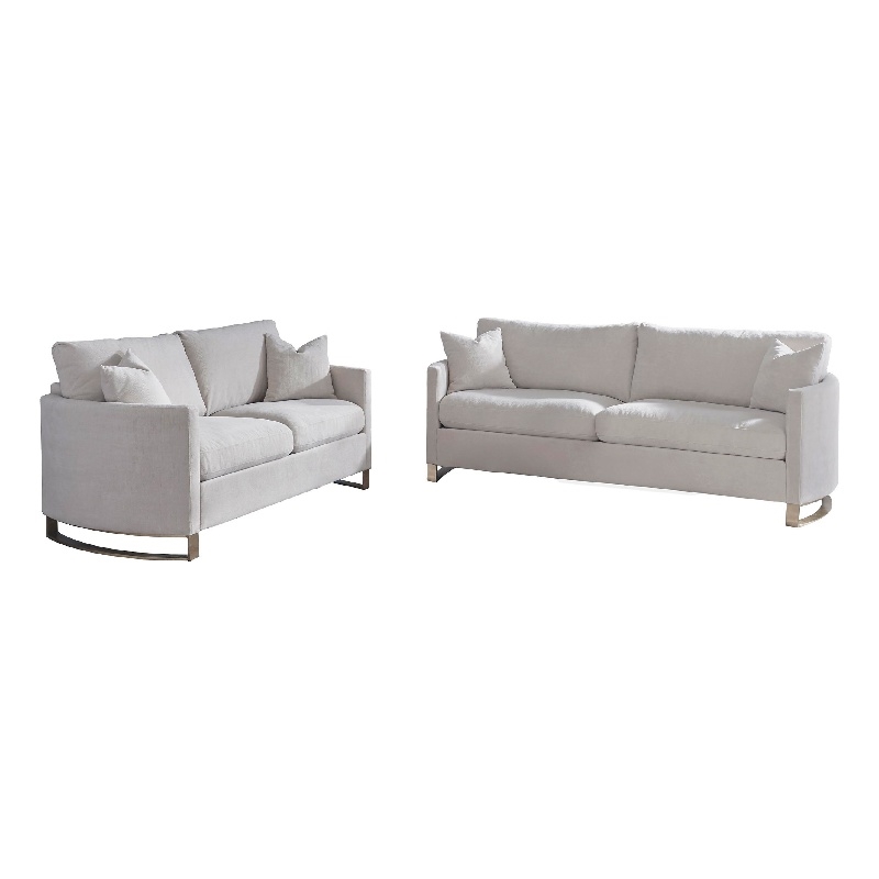 Benjara Lizzy 2pc Sofa and Loveseat Living Room Set- 4 Pillows- Beige Velvet