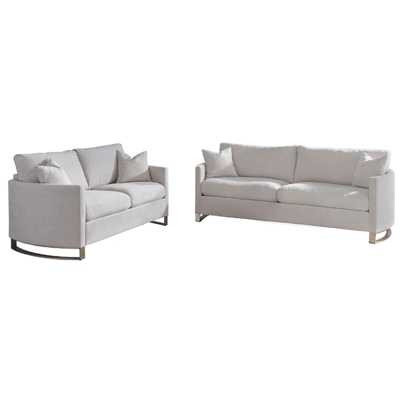 Benjara Lizzy 2pc Sofa and Loveseat Living Room Set- 4 Pillows- Beige Velvet