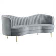 Benjara Enzo 2pc Living Room Sofa Set- Modern Curved- Gray Channel Tufted Velvet