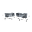 Benjara Enzo 2pc Living Room Sofa Set- Modern Curved- Gray Channel Tufted Velvet