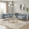 Benjara Enzo 2pc Living Room Sofa Set- Modern Curved- Gray Channel Tufted Velvet