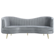 Benjara Enzo 2pc Living Room Sofa Set- Modern Curved- Gray Channel Tufted Velvet