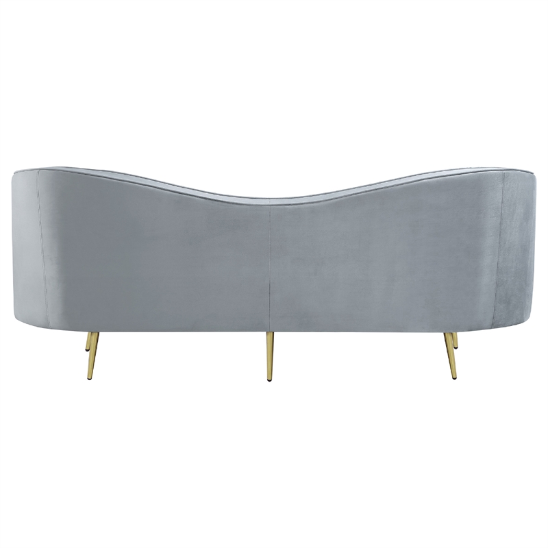 Benjara Enzo 2pc Living Room Sofa Set- Modern Curved- Gray Channel Tufted Velvet