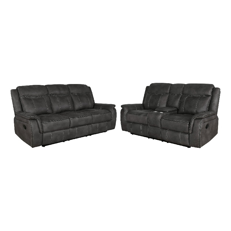 Benjara Tom 2pc Manual Reclining Sofa and Loveseat Set- Black Microfiber