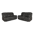 Benjara Tom 2pc Manual Reclining Sofa and Loveseat Set- Black Microfiber