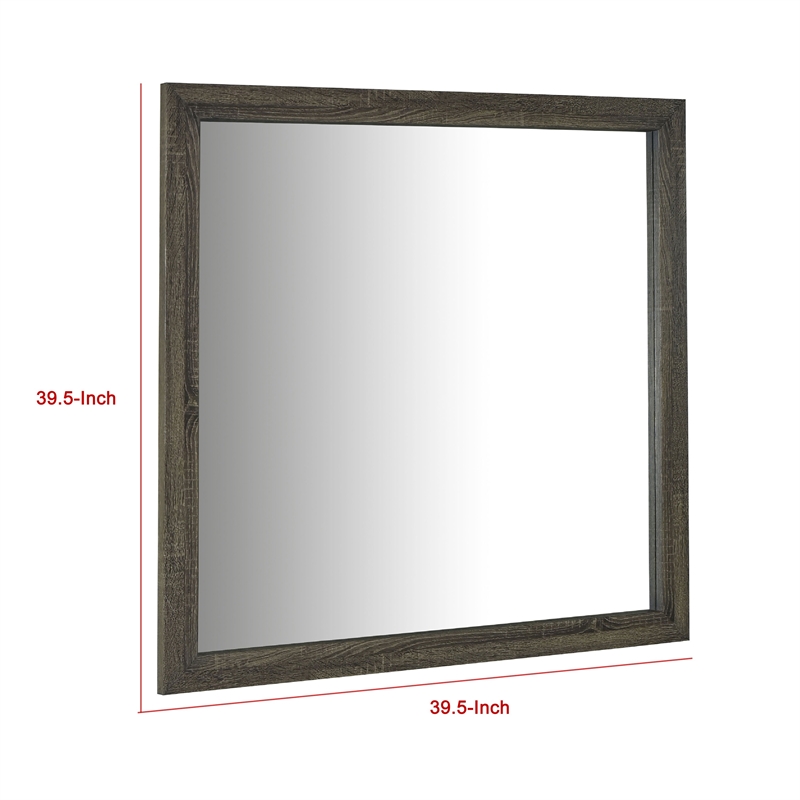 Benjara Reay Rectangular Dresser Mirror- Flat Glass Design- Oak Brown Wood