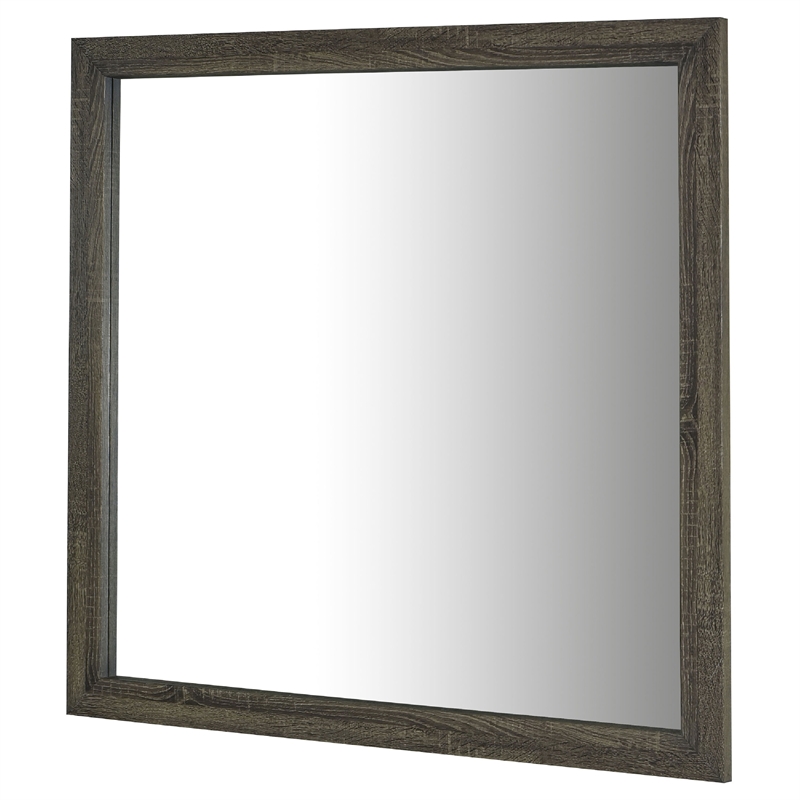 Benjara Reay Rectangular Dresser Mirror- Flat Glass Design- Oak Brown Wood