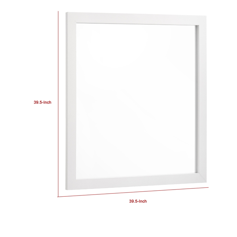 Benjara Dle Rectangular Dresser Mirror- Flush Frame- Flat Glass- White Wood