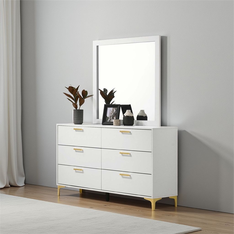 Benjara Dle Rectangular Dresser Mirror- Flush Frame- Flat Glass- White Wood