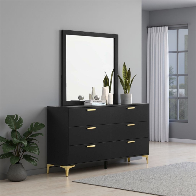 Benjara Dle Rectangular Dresser Mirror- Flush Frame- Flat Glass- Black Wood