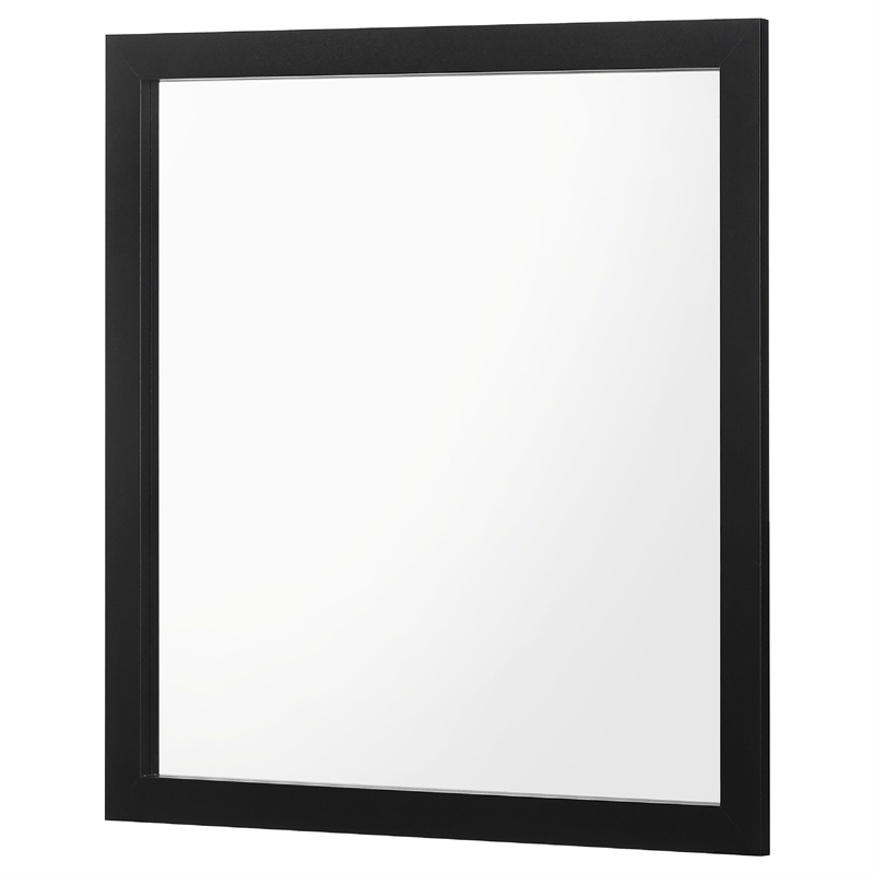 Benjara Dle Rectangular Dresser Mirror- Flush Frame- Flat Glass- Black Wood