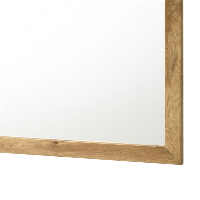 Benjara Wemy Rectangular Dresser Mirror- Flat Glass Design- Natural Pine Wood