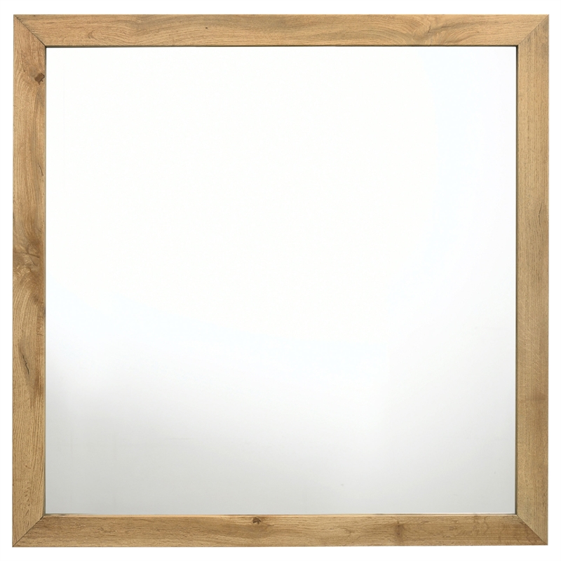 Benjara Wemy Rectangular Dresser Mirror- Flat Glass Design- Natural Pine Wood