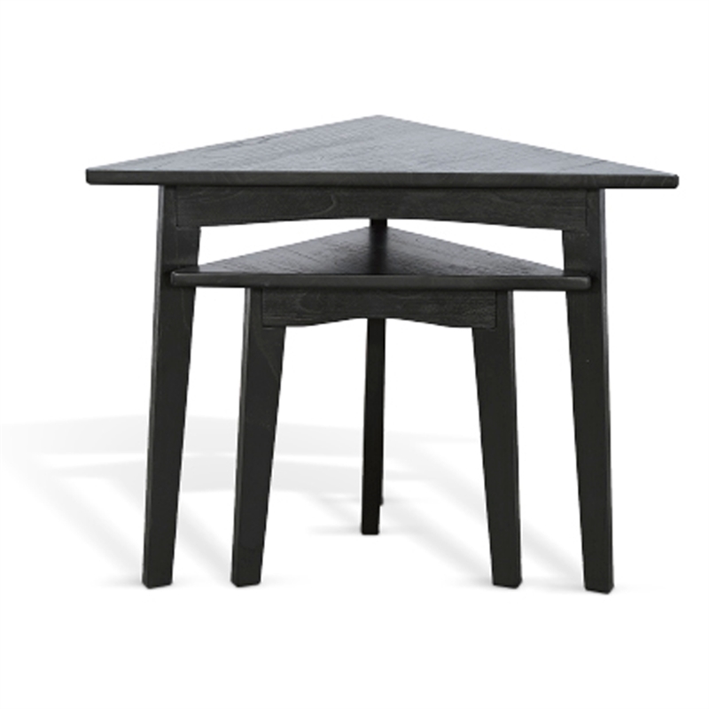 Benjara Liom Nesting Side Table Set of 2- Triangular Top- Black Solid Mindi Wood