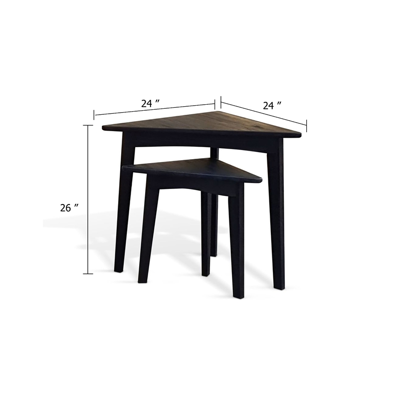 Benjara Liom Nesting Side Table Set of 2- Triangular Top- Black Solid Mindi Wood