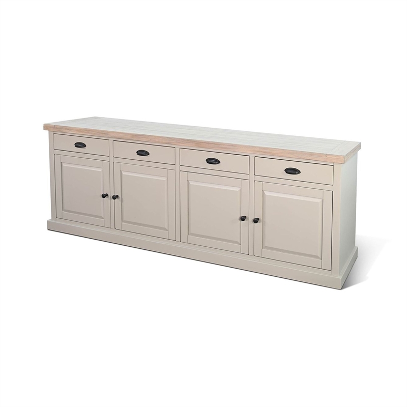 Benjara Loma Sideboard Buffet Server- 95 Inch- 4 Cabinet Doors- Light Gray Wood