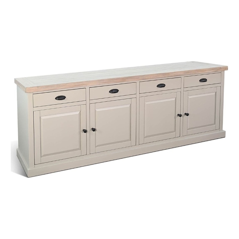Benjara Loma Sideboard Buffet Server- 95 Inch- 4 Cabinet Doors- Light Gray Wood