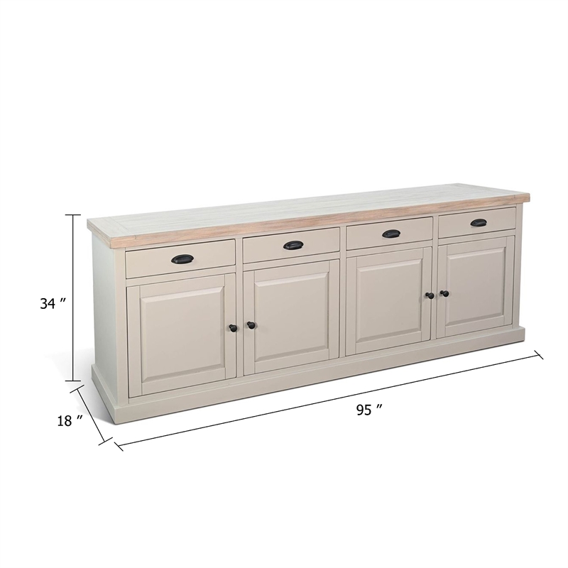 Benjara Loma Sideboard Buffet Server- 95 Inch- 4 Cabinet Doors- Light Gray Wood