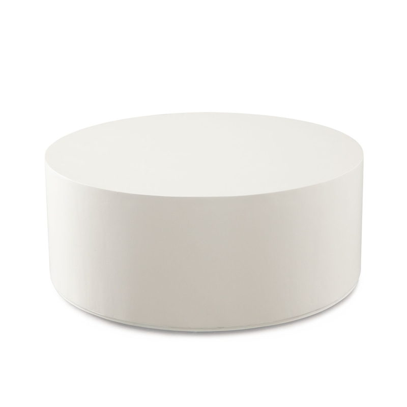 Benjara Viko Round Coffee Table- White Wood Faux Concrete Finish- 39 Inch