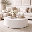 Benjara Viko Round Coffee Table- White Wood Faux Concrete Finish- 39 Inch