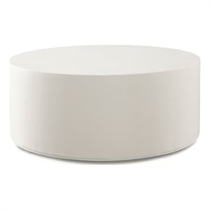 Benjara Viko Round Coffee Table- White Wood Faux Concrete Finish- 39 Inch