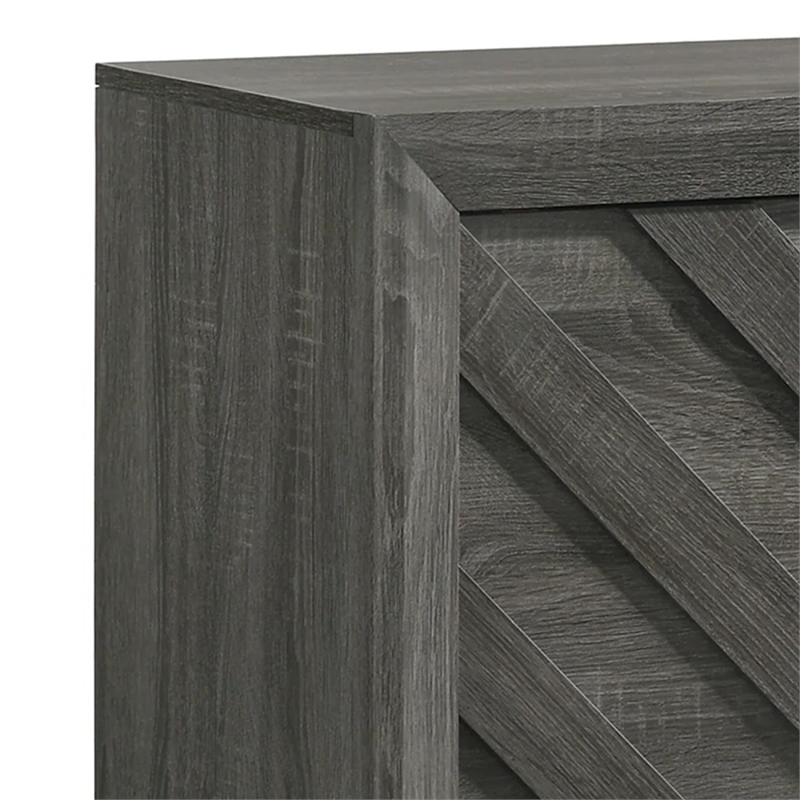 Benjara Velz TV Media Stand Cabinet- 2 Chevron Doors. Open Shelves- Dark Gray