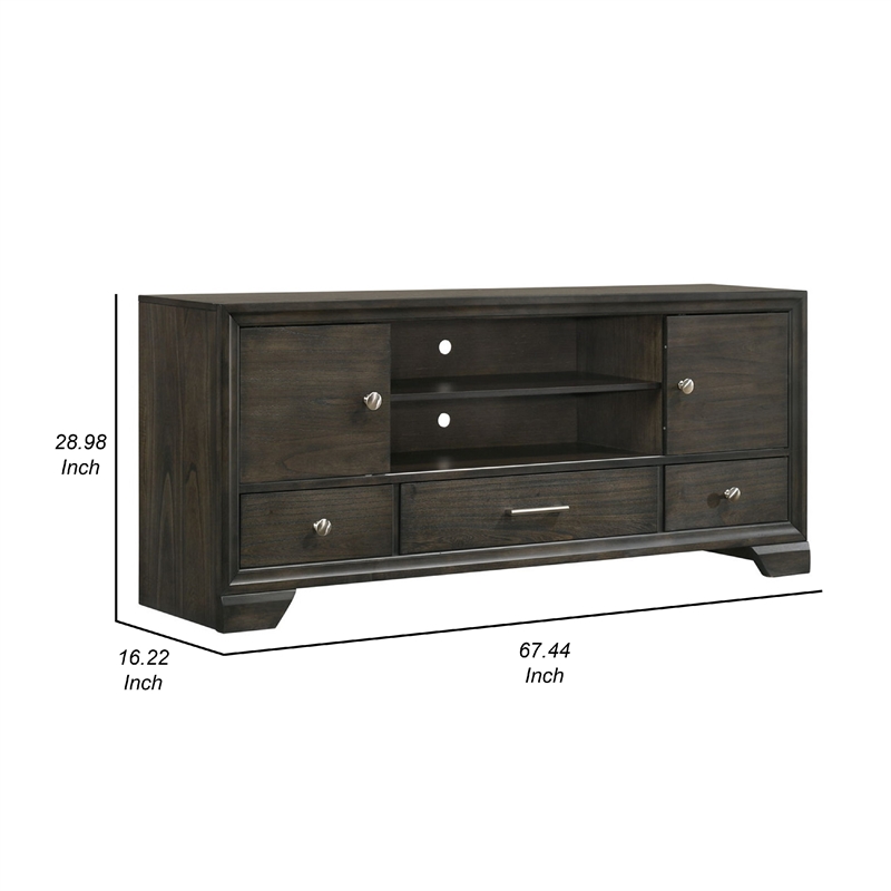 Benjara Jeni TV Media Console- Sliding Doors- 2 Drawers- Rustic Dark Gray