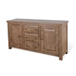 Benjara Yael Buffet Cabinet with Wine Rack- 3 Drawers- Natural Mindi Wood