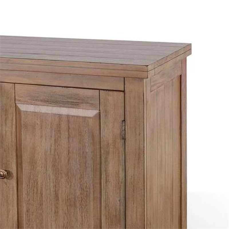 Benjara Yael Buffet Cabinet with Wine Rack- 3 Drawers- Natural Mindi Wood