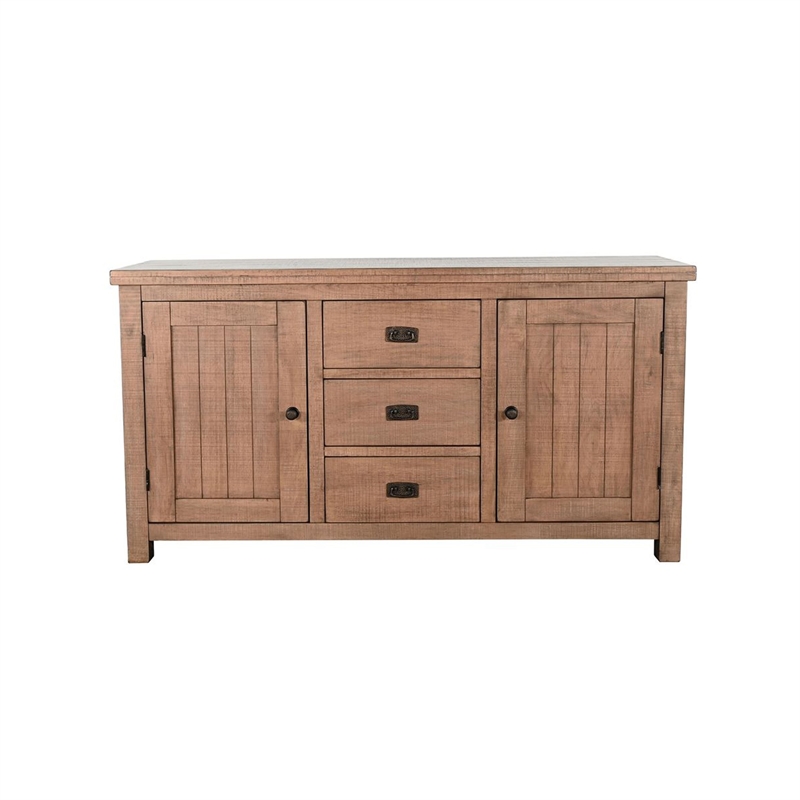 Benjara Camie Buffet Server- 3 Drawers- 2 Cabinets- Wine Racks- Brown Mahogany