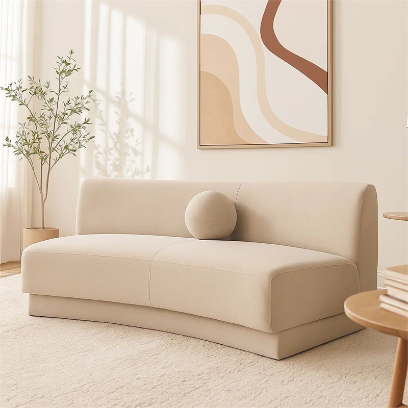 Benjara Zema Curved Armless Sofa- Curved Modular Design- Camel Brown Fabric- 84