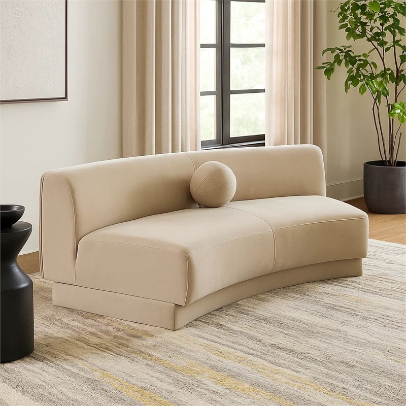 Benjara Zema Curved Armless Sofa- Curved Modular Design- Camel Brown Fabric- 84