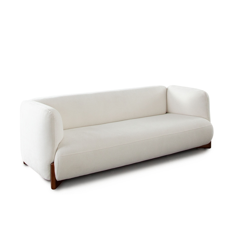 Benjara Kiol Sofa- 3 Accent Pillows- White Padded Polyester Seating- 88 Inch