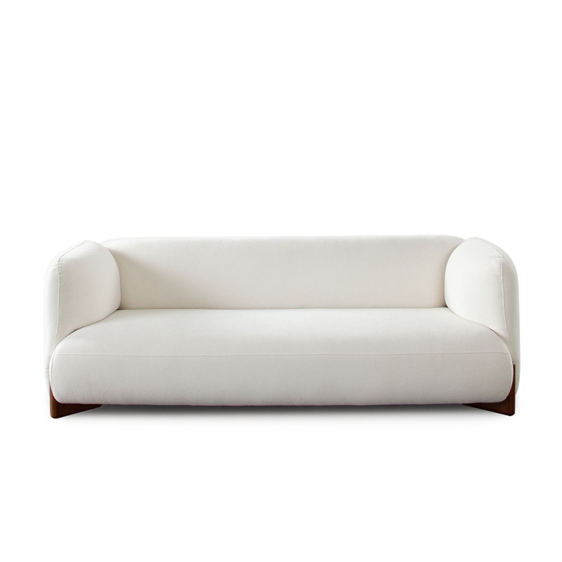 Benjara Kiol Sofa- 3 Accent Pillows- White Padded Polyester Seating- 88 Inch