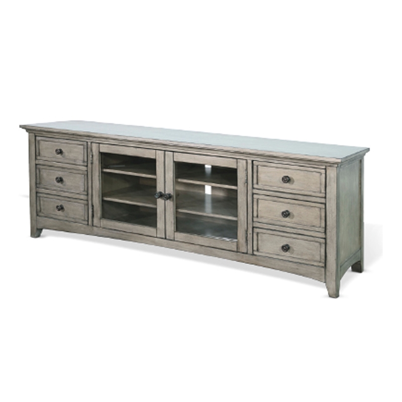 Benjara Lesy TV Media Entertainment Console- 82 Inch- 6 Drawers 2 Doors- Gray