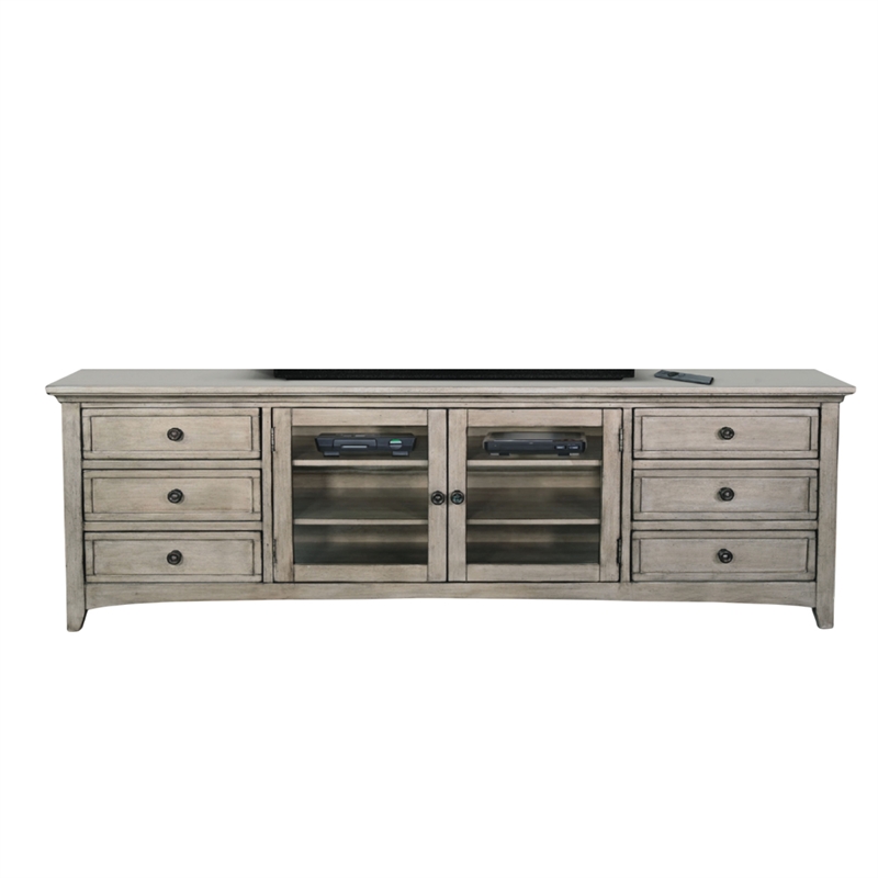 Benjara Lesy TV Media Entertainment Console- 82 Inch- 6 Drawers 2 Doors- Gray